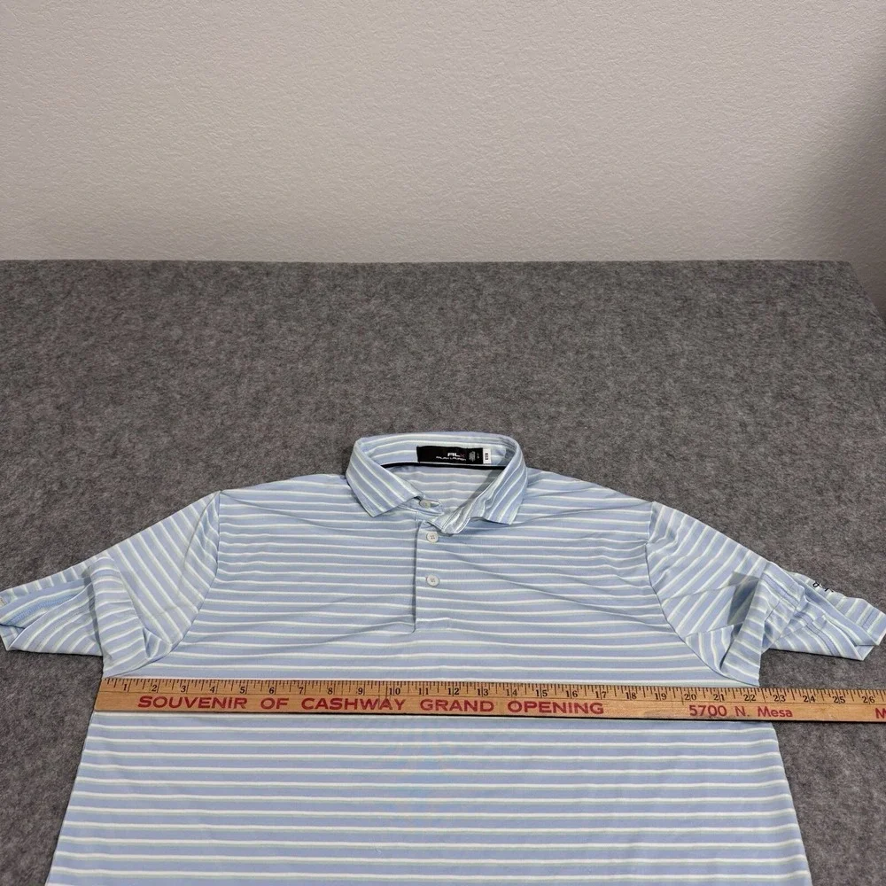 Ralph Lauren RLX Polo Shirt Mens Light Blue Striped Short Sleeve Golf Size L